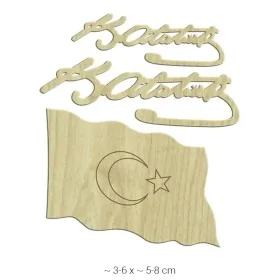 KD006 Dekoratif "Atatürk İmzası ve Türk Bayrağı" Ahşap Boyanabilir Obje